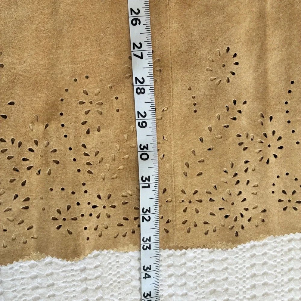 Coldwater Creek Suede Midi‎ Skirt Tan Laser Cut Romantic Western Women 12P